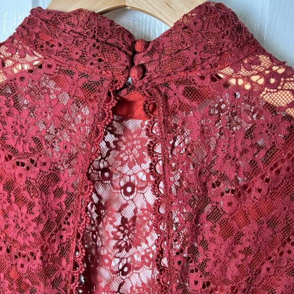 Saylor Cotton Blend Celia Scallop Lace Open Back Long Sleeve Mini Dress L - Picture 9 of 10